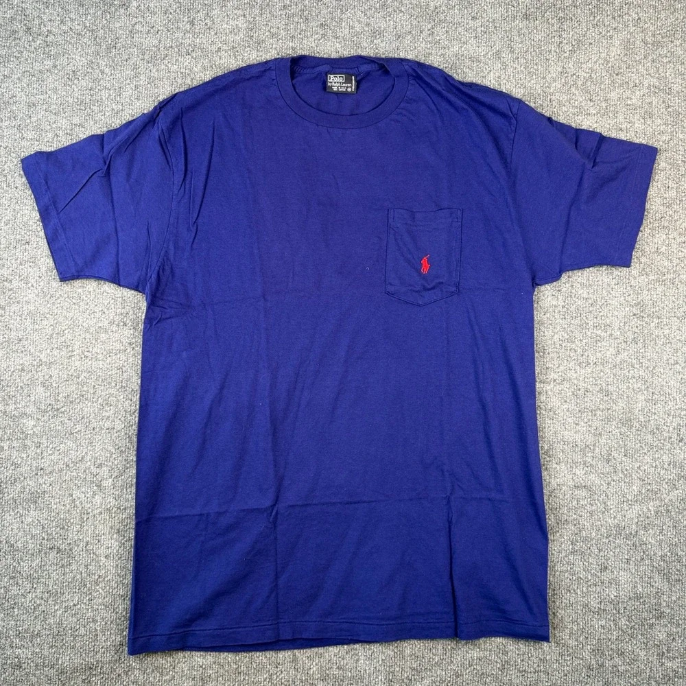 Vintage Polo Ralph Lauren Pocket T Shirt Mens M Blue Single Stitch Made in USA
